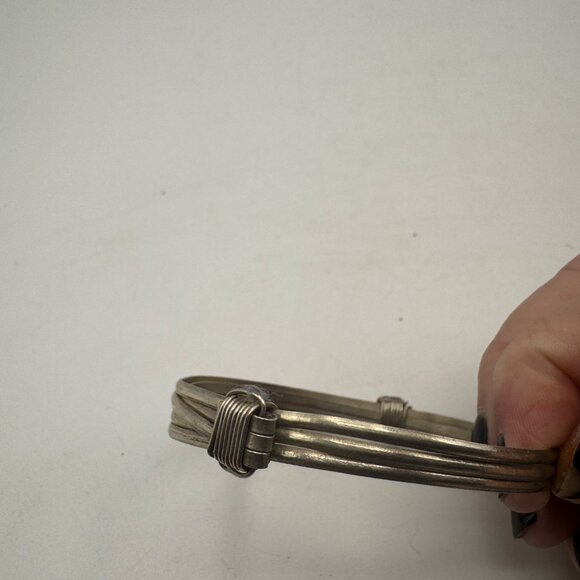 Vintage Silver Wire Wrapped Cuff Bracelet Adjustable Handcrafted Metal - Picture 2 of 6